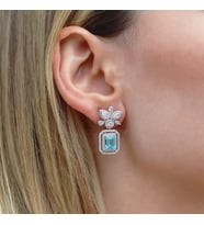 Baget Çiçekli Aquamarine Taşlı Gümüş Küpe