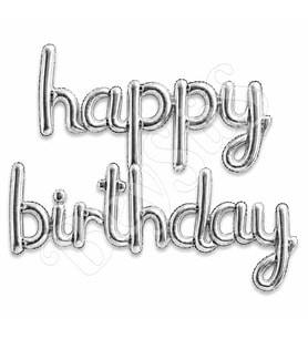 Happy Birthday El Yazısı Folyo Balon Gümüş