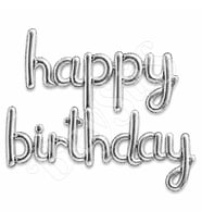 Happy Birthday El Yazısı Folyo Balon Gümüş
