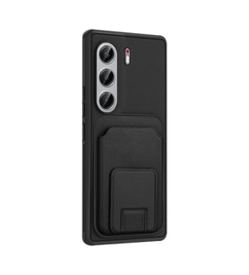Tecno Camon 40 Pro Kılıf Deri Dokulu ve Kartlıklı BiKart TPU Premium Kapak (Siyah)