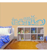 Çok Büyük Boy Sevimli Kedicik Ailesi Dekoratif Duvar Sticker, Çıkartma, Etiket Mavi