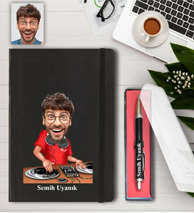 Kişiye Özel Erkek DJ Karikatürlü Defter ve Kalem