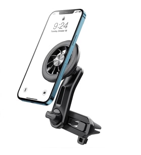 Araç İçi Manyetik Telefon Tutucu Havalandırma Izgarası Uyumlu 360° Döner Mini Fan Tasarımlı Telefon Standı (Siyah)