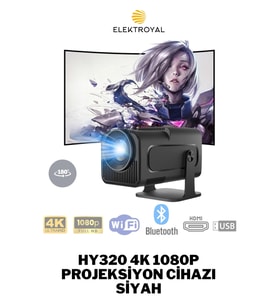 Yüksek Çözünürlük 4K 1080P Kablosuz Bluetooth Projektör Siyah