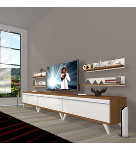 Decoraktiv Eko 270R Mdf Retro Tv Ünitesi Tv Sehpası (Beyaz - Kahverengi)