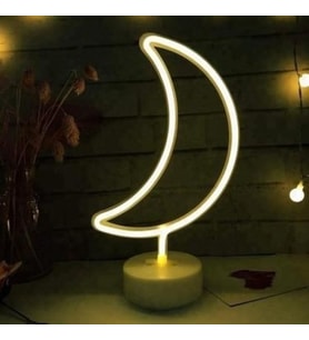 Eşe Sevgiliye Güzel Romantik Hediye Dekoratif Ay Tasarımlı Neon Led Masa ve Gece Lambası (Beyaz)