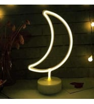 Eşe Sevgiliye Güzel Romantik Hediye Dekoratif Ay Tasarımlı Neon Led Masa ve Gece Lambası (Beyaz)