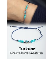 Turkuaz Doğal Taş Küre Kesim 3mm Fil Figürlü Makrome Bileklik
