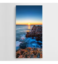 Denizde Gün Batımı Kayalıklar Panoramik Kanvas Tablo