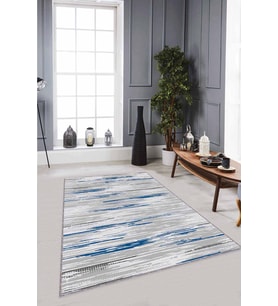 Mavi Sade Desensiz Kaymaz Tabanlı Dekoratif Halı TA03 - 100 x 160 cm
