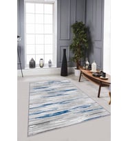 Mavi Sade Desensiz Kaymaz Tabanlı Dekoratif Halı TA03 - 100 x 160 cm