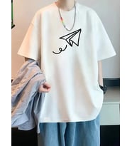 Erkek Kısa Kol Yazlık Tişört Bisiklet Yaka Baskılı Oversize T-Shirt - Beyaz