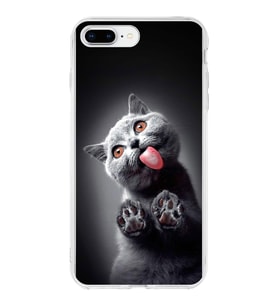 PrintiFy Apple  iPhone 7 Plus ile Uyumlu 1mm Slim Fit Kedi 2 050c Baskılı Şeffaf  Kılıf