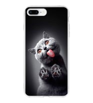 PrintiFy Apple  iPhone 7 Plus ile Uyumlu 1mm Slim Fit Kedi 2 050c Baskılı Şeffaf  Kılıf