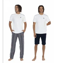 U.S. Polo Assn. Erkek %100 Pamuk 3'lü Çizgili Pijama Takım (Ekru)