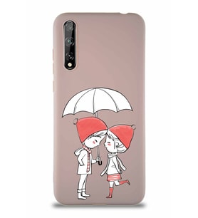 Huawei Y8P Soft Premier Kapak Aşk Tasarımlı Silikon Kılıf - Pudra (Şeffaf)