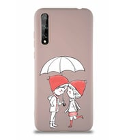 Huawei Y8P Soft Premier Kapak Aşk Tasarımlı Silikon Kılıf - Pudra (Şeffaf)
