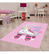 Paten Desen Renkli Dijital Baskı Yıkanabilir Kaymaz Taban Bebek ve Çocuk Odası Halısı (Pembe)