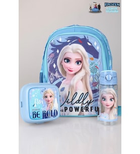 DEKOMUS LİSANSLI "MAVİ KARLAR ÜLKESİ ELSA FROZEN KOLEKSİYONU "OKUL ÇANTASI,BESLENME KABI VE 500 ML TRITAN MATARA OKUL/KIRTASİYE SETİ (Mor)