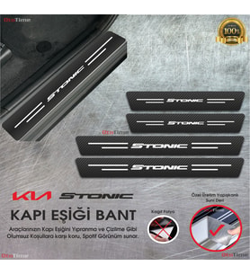 Kia Stonic  Logolu Karbon Kapı Eşiği Koruyucu Suni Deri 4'lü Set