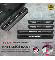 Kia Stonic  Logolu Karbon Kapı Eşiği Koruyucu Suni Deri 4'lü Set