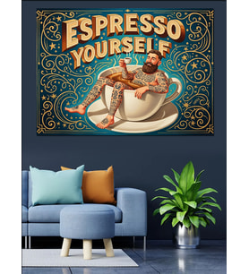 "Espresso Your Self" Dövmeli Adam  Vintage Kahve Afişi Dekoratif Kanvas - Mdf Ahşap Tablo