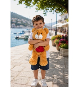 50 cm Kalpli Peluş Sevimli Ayıcık (%100 Yerli) (Kahverengi)