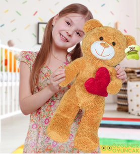 50 cm Kalpli Peluş Sevimli Ayıcık (%100 Yerli) (Kahverengi)