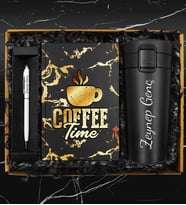 Kişiye Özel 400 ML Çelik Termos & Özel Tasarım Defter & Beyaz Touch Pen Kalem Hediye Seti