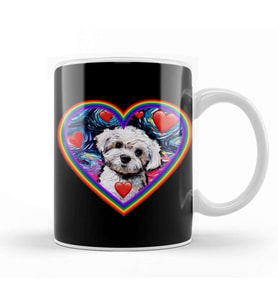 Maltipoo in A Rainbow Heart Maltipoo Mom Kupa Bardak Porselen