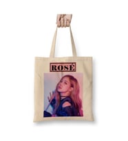Blackpink Rose Beyaz Bez Çanta Uzun Saplı Alışveriş Çantası Plaj Çantası
