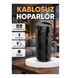 Çift Sürücülü Bluetooth 5.0 Kablosuz Hoparlör – USB, SD Kart ve AUX Destekli Kompakt Tasarım