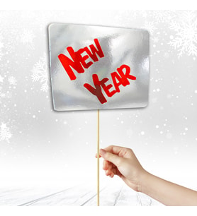 New Year, Metalik Karton Konuşma Balonu Çubuğu - Gümüş