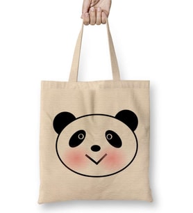 Sevimli Panda Bez Çanta Uzun Saplı