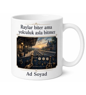 Raylı Sistemler Tren İstasyonu Makinist Kabini Temalı Baskılı Porselen Kupa Bardak Hediye