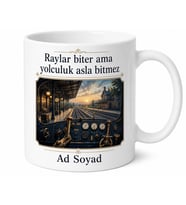 Raylı Sistemler Tren İstasyonu Makinist Kabini Temalı Baskılı Porselen Kupa Bardak Hediye