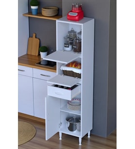 Eliusta Solaira 45 cm Genişlik Kapaklı Mutfak Dolabı 3 Kapaklı, Çekmeceli Çok Amaçlı Mutfak/Banyo Dolabı (Beyaz)