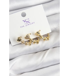 pilelistore Pirinç Zİrkon Taşlı Kalp Model Gold Renk 3'lü Kadın Küpe - TJ-BKP10947