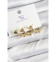 pilelistore Pirinç Zİrkon Taşlı Kalp Model Gold Renk 3'lü Kadın Küpe - TJ-BKP10947
