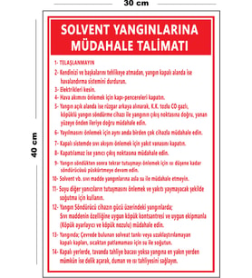 Metal Solvent Yangınlarına Müdahale Talimatı 30 cm x 40 cm A3 Büyüklüğünde Uyarı Levhası Yönlendirme Tabelası