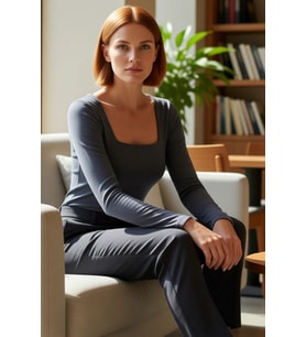 Kadın Gri Kare Yaka Fitted Uzun Kollu Pamuklu Bluz Günlük Kullanım İçin Cool & Comfort Özellikli