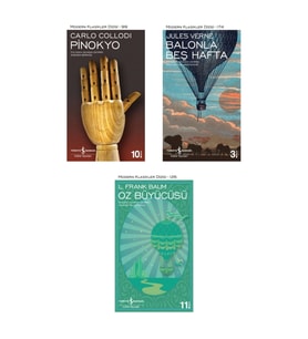Oz Büyücüsü + Pinokyo + Balonla Beş Hafta- 3 Kitap Set - Iş Bankası Özel Set Oz Büyücüsü Kitabı