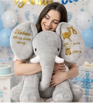 Kişiye Özel İsimli Bebek Hediyesi Peluş Oyuncak Fil İlk Anı, Doğum Hediyesi - Anneye Eşe, Kız Erkek Yeni Doğan Hastane Hediyelik (Gri)