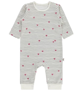 Civil Baby Çizgi Kalp Empirme 6-18 Ay Tulum - Ekru