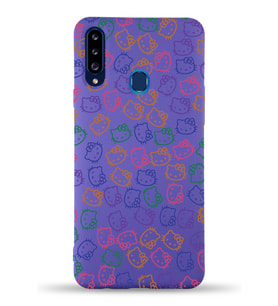 Samsung Galaxy A20s Uyumlu Lansman Kılıf Hello Kitty Tasarımlı İçi Kadife Kapak-Mor (Şeffaf)