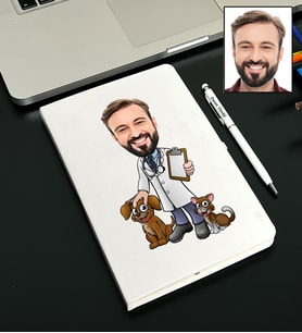 Kişiye Özel Veteriner Tasarımlı Karikatürlü Beyaz Defter Kalem Seti 89