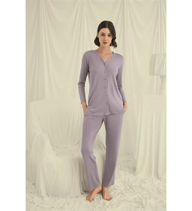 Amora Secret Uzun Kollu Boydan Düğmeli V Yaka Pijama Takımı