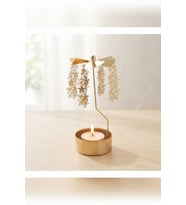 Dönen Mumluk Çiçek Zinciri Figürlü Altın Metal Tealight Mum Tutucu Dekoratif Hediye 15 cm