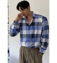Erkek Ekose-Kareli Gömlek Slim Fit Pamuk Karışımlı Klasik Tarz Uzun Kollu Gömlek