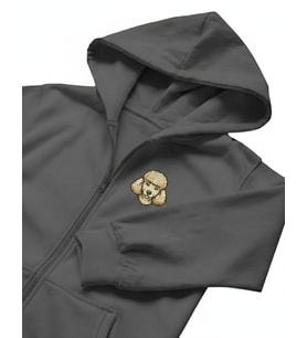 Erkek Poodle Baskılı Oversize Fermuarlı Hoodie (Gri)